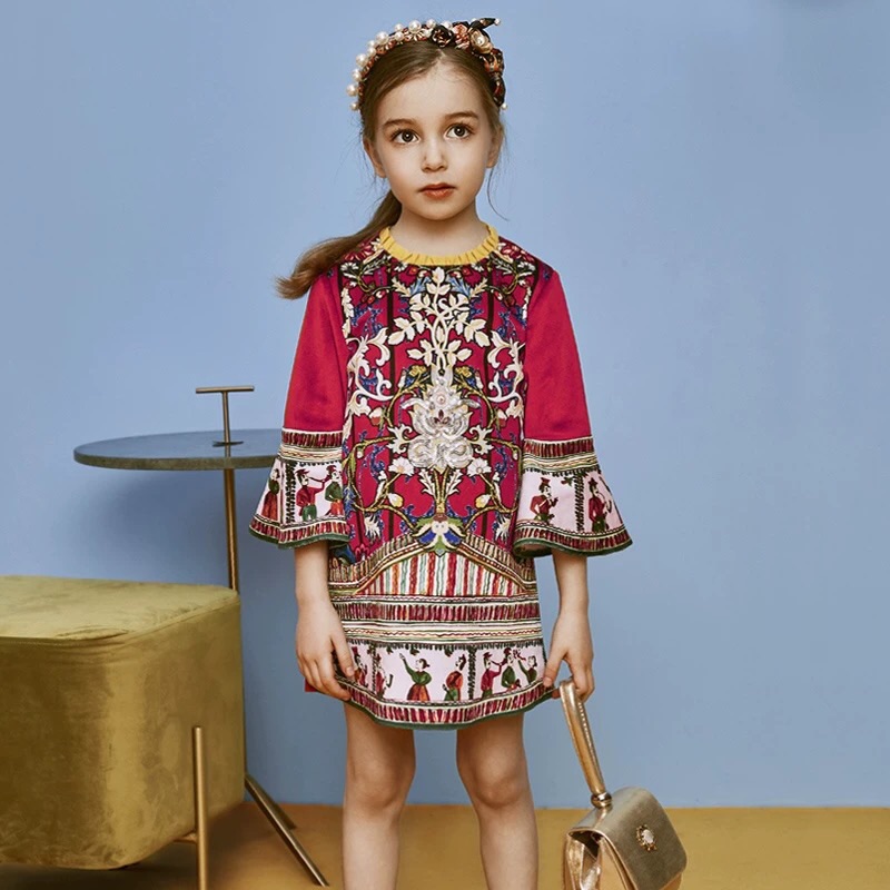 印花复古丝绒公主连衣裙