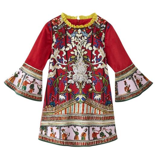 印花复古丝绒公主连衣裙 商品图4