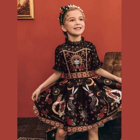 黑色印花复古宫廷连衣裙