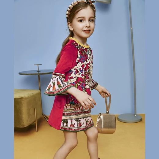 印花复古丝绒公主连衣裙 商品图1