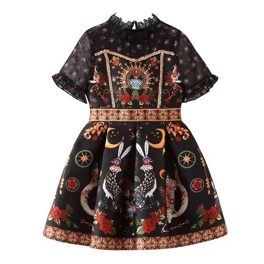 黑色印花复古宫廷连衣裙 商品图4