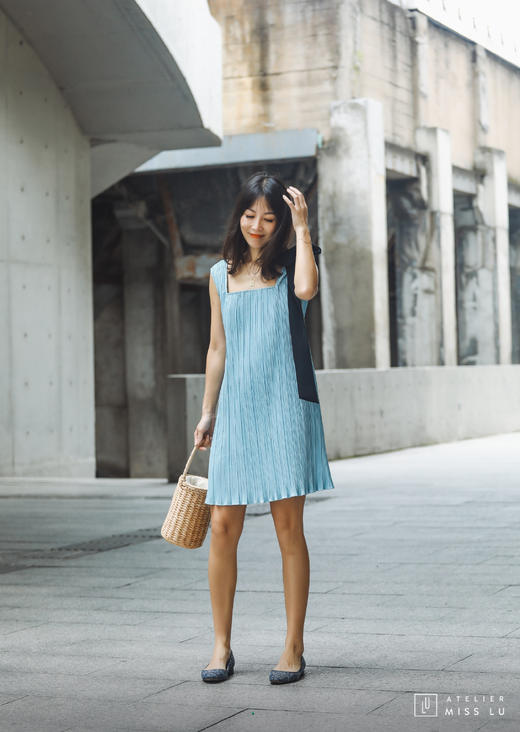 AtelierMissLu / Aria-云雾蓝飘带装饰连身裙 商品图7