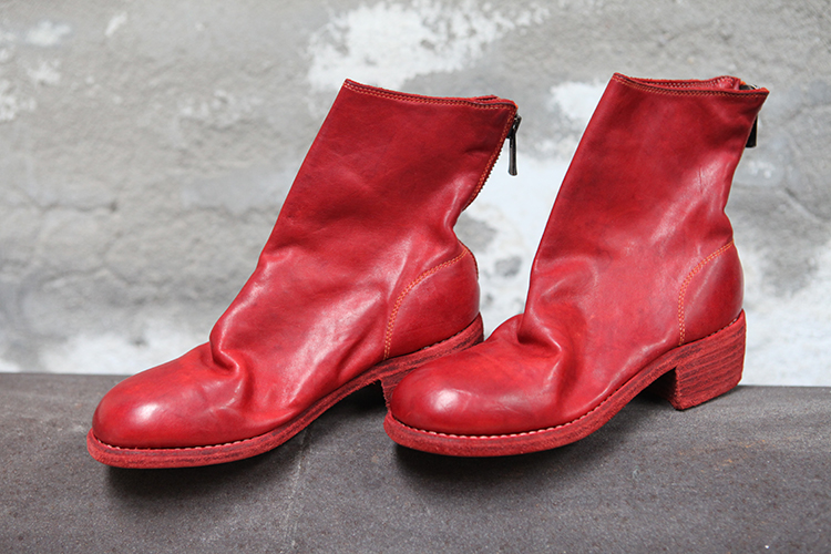 guidi 红色软马皮后拉链靴 796