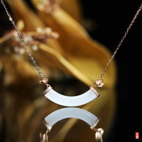 18K玫瑰金和田玉（白玉）镶钻项链 -- 倾城 /5*27mm/链长40+2cm