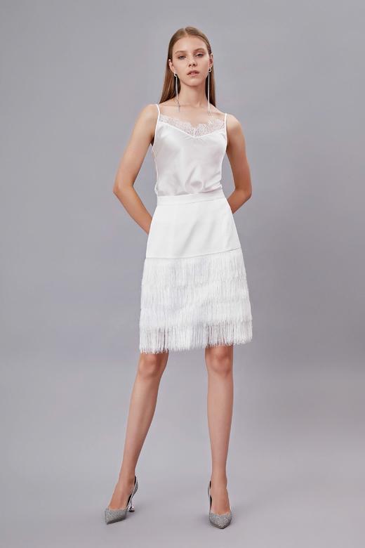 白色真丝缎蕾丝拼接吊带打底衣 商品图0