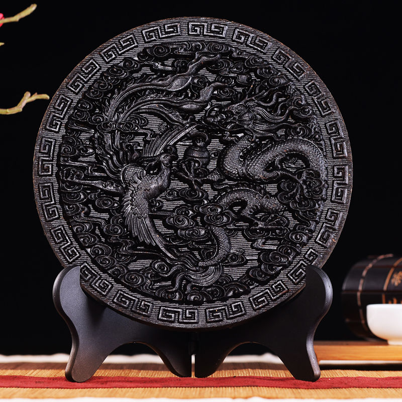 龙凤呈翔 大红袍茶饼1000克足两斤武夷岩茶茶雕摆件送茶架包邮