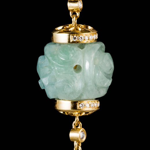 清代翡翠玲珑珠仙云耳环