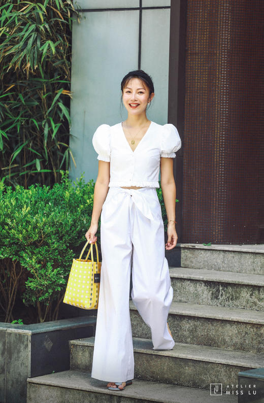 AtelierMissLu / Malina-白色打结装饰阔腿裤 商品图4