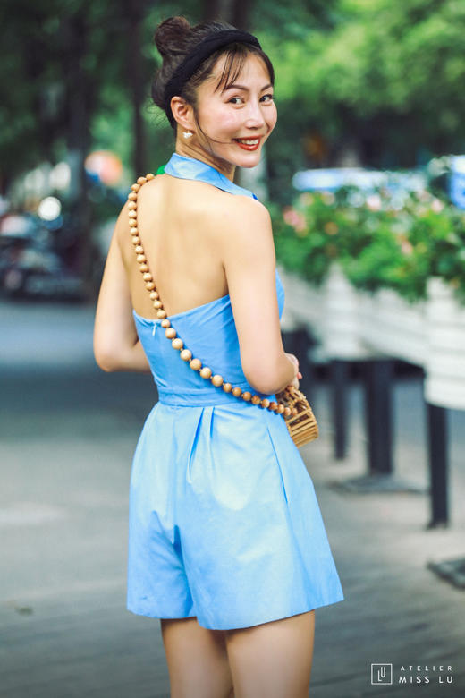 AtelierMissLu /  Doris-海风蓝挂脖衬衫连体裤 商品图3