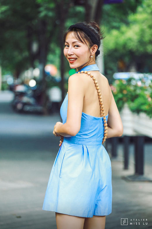 AtelierMissLu /  Doris-海风蓝挂脖衬衫连体裤 商品图4