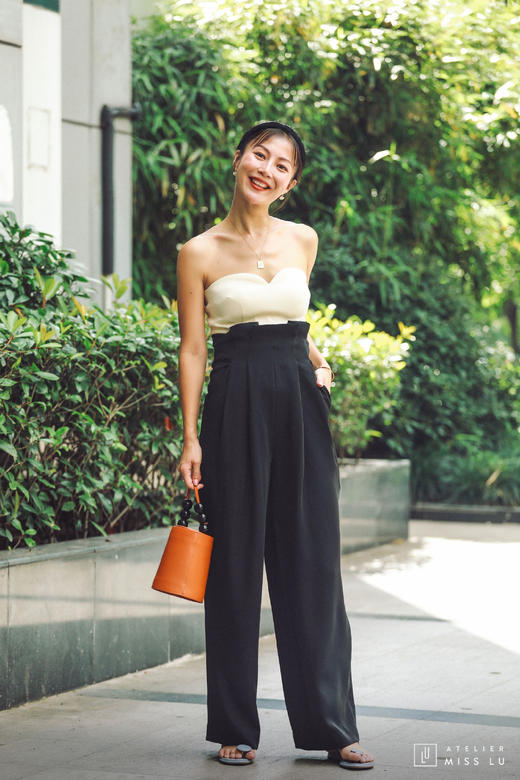 AtelierMissLu /  Lorna-拼色抹胸连体裤 商品图0