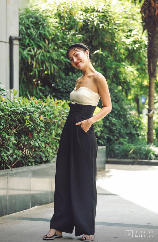 AtelierMissLu /  Lorna-拼色抹胸连体裤 商品图1