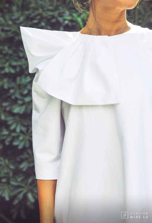 AtelierMissLu / Liza-白色褶皱装饰连身裙 商品图7