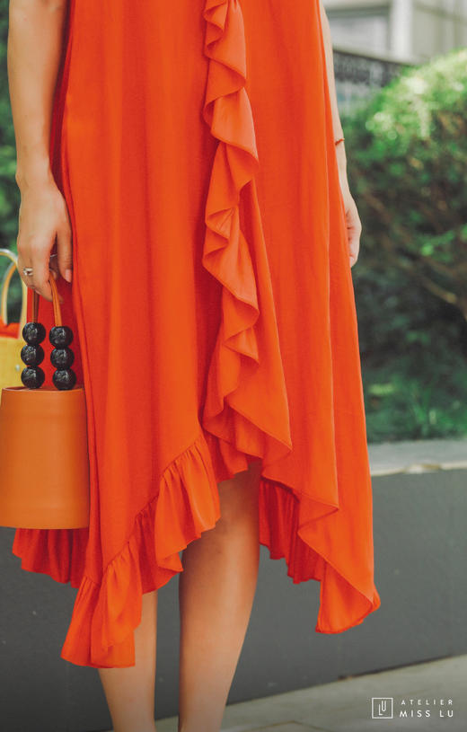 AtelierMissLu / Alicia-探戈红褶皱装饰吊带裙 商品图7