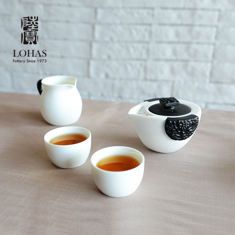【lohas陆宝 东篱雅菊净墨牡丹】新骨瓷功夫套组茶具礼盒套装 茶礼