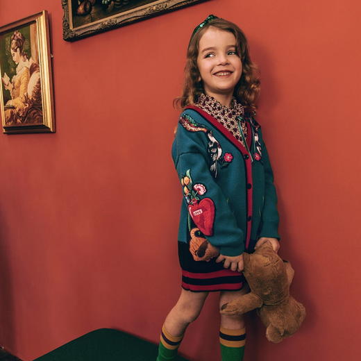 蓝色复古刺绣长款针织衫外套 商品图2