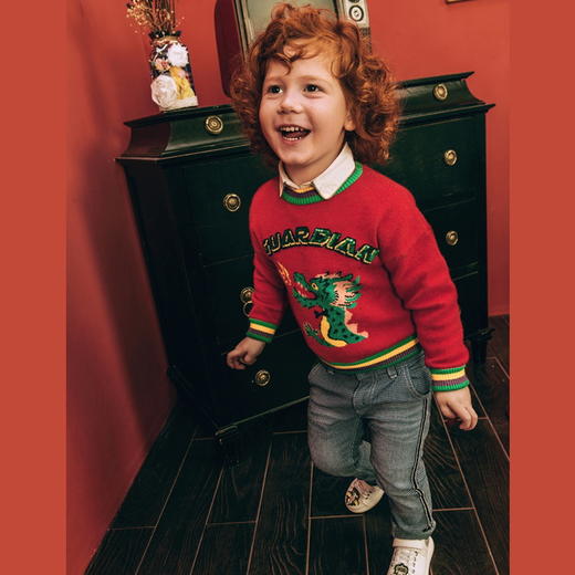 红色复古刺绣洋气圆领针织衫 商品图1