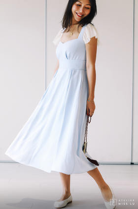 AtelierMissLu / Elisa-云朵蓝肩部拼纱连身裙