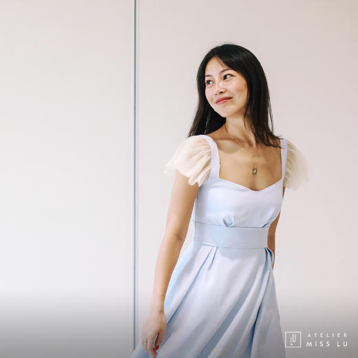 AtelierMissLu / Elisa-云朵蓝肩部拼纱连身裙 商品图3