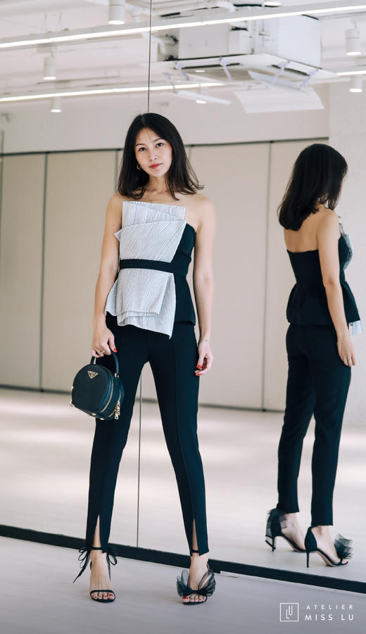 AtelierMissLu / Puri-黑色前开衩修身长裤 商品图8