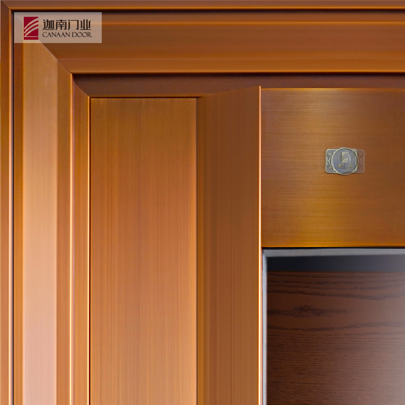 迦南门业 时尚铜木防盗门双层安全豪华入户装甲门门中门子母门洛阳