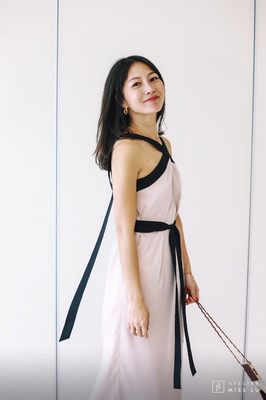 AtelierMissLu / Betzy-香槟粉交叉挂脖礼服裙 商品图2