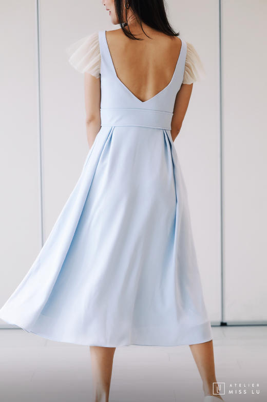 AtelierMissLu / Elisa-云朵蓝肩部拼纱连身裙 商品图8