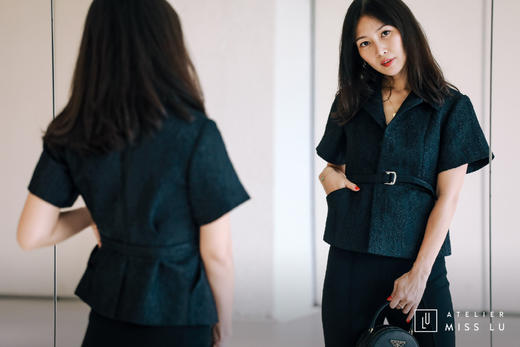 AtelierMissLu / Laia-黑色收腰短袖西装外套 商品图1