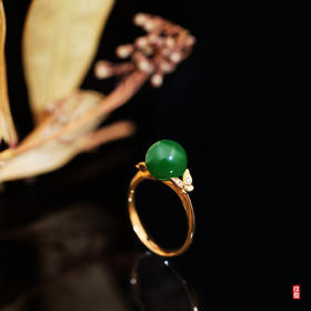 18K玫瑰金（碧玉）镶钻戒指-晶蝶双舞 / 玉珠 10mm / 菠菜绿