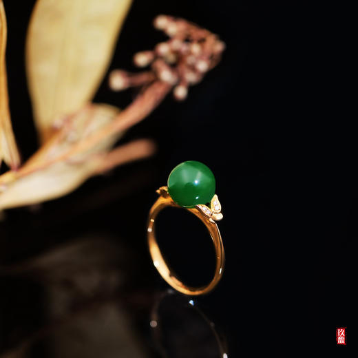18K玫瑰金（碧玉）镶钻戒指-晶蝶双舞 / 玉珠 10mm / 菠菜绿 商品图0
