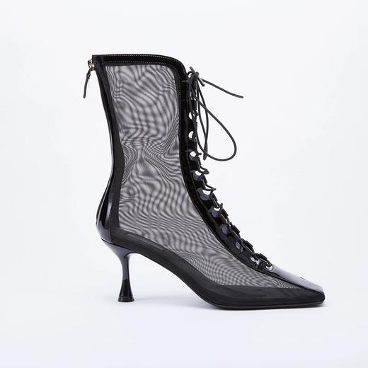 漆皮网纱绑带靴