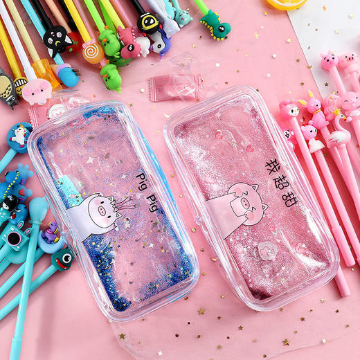 韩版抖音网红可爱少女心卡通中性笔   简约流沙笔袋 文具套装