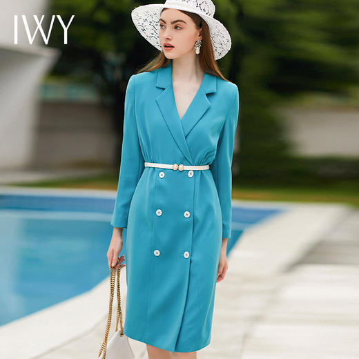 IWY/主持人同款秋冬新款青色长袖连衣裙NQ318 商品图4