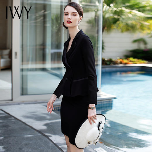 IWY/经典百搭黑色职业装时尚西装套裙商务休闲工作服C0071 商品图1