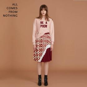 撞色印花压褶半裙