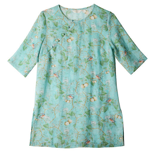 丁摩 新款旅行文艺苎麻印花五分袖中长上衣19-QL128DB299240531 商品图4