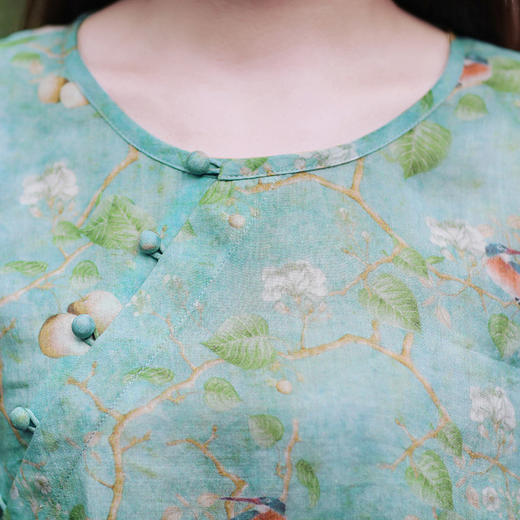 丁摩 新款旅行文艺苎麻印花五分袖中长上衣19-QL128DB299240531 商品图2