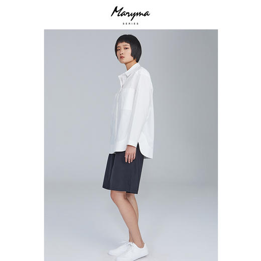 marymaseries马艳丽 女士简约工装风休闲纯棉白色长袖直筒衬衫