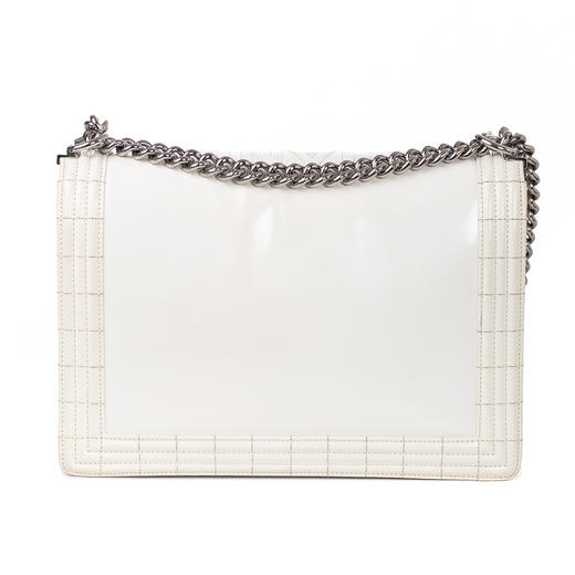 chanel 香奈儿 boy 经典款白色光面皮大号链条包