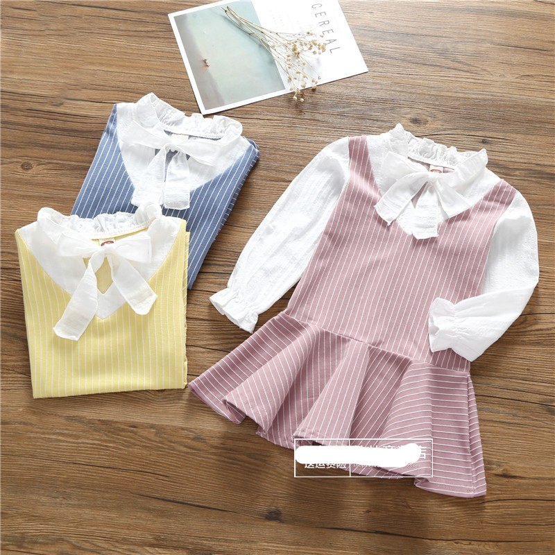 LW110女童衬衫领假两件长袖连衣裙，秋季小公主必搭