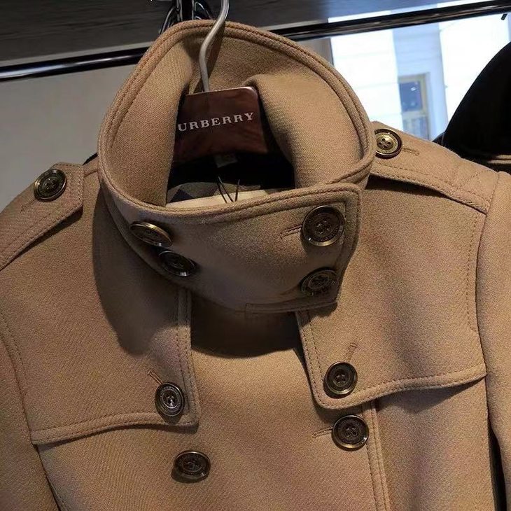 burberry巴宝莉 毛呢外套女士卡其色羊毛大衣