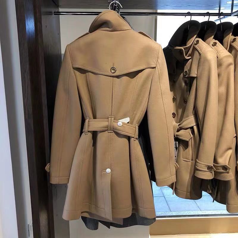 burberry巴宝莉 毛呢外套女士卡其色羊毛大衣