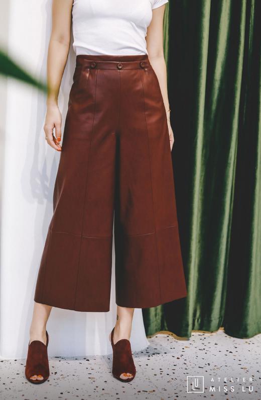 AtelierMissLu / Liah-酒红仿皮阔腿裤 商品图0