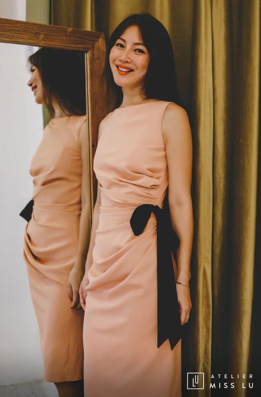 AtelierMissLu / Lyda-浅蜜橘立裁腰间系带连身裙 商品图3