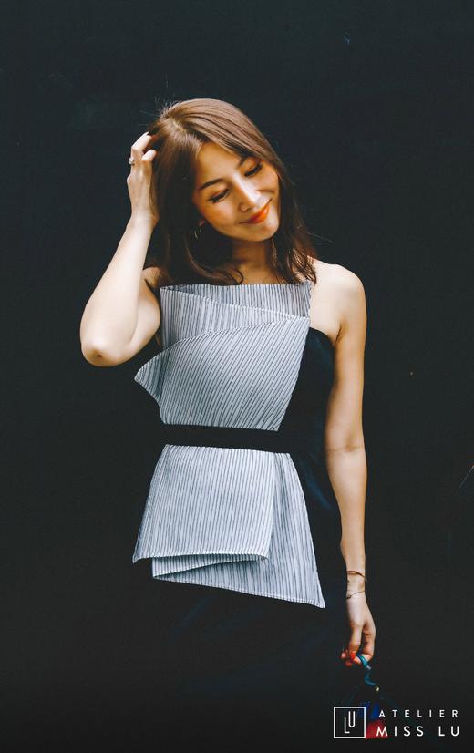 AtelierMissLu / Elena-黑色拼纱抹胸收腰小礼服 商品图7