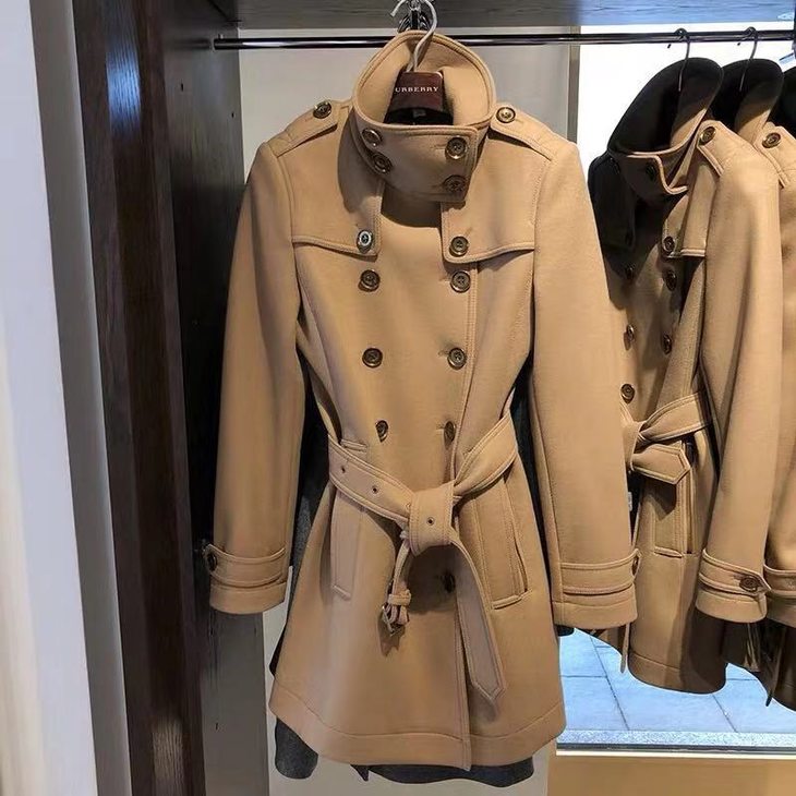 burberry巴宝莉 毛呢外套女士卡其色羊毛大衣