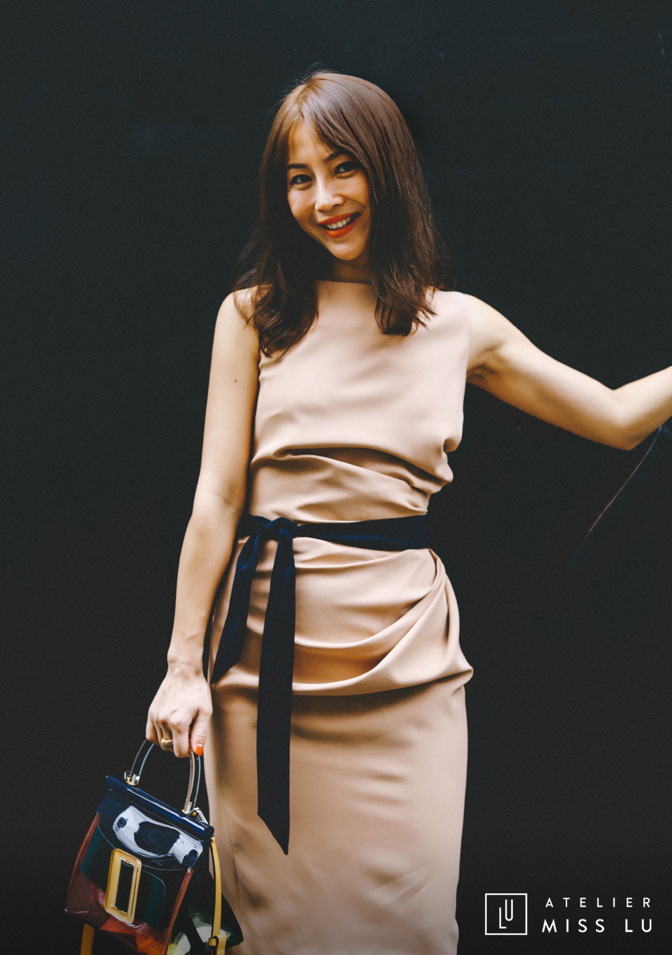 AtelierMissLu / Lyda-肉桂奶茶立裁腰间系带连身裙