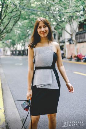 AtelierMissLu / Elena-黑色拼纱抹胸收腰小礼服
