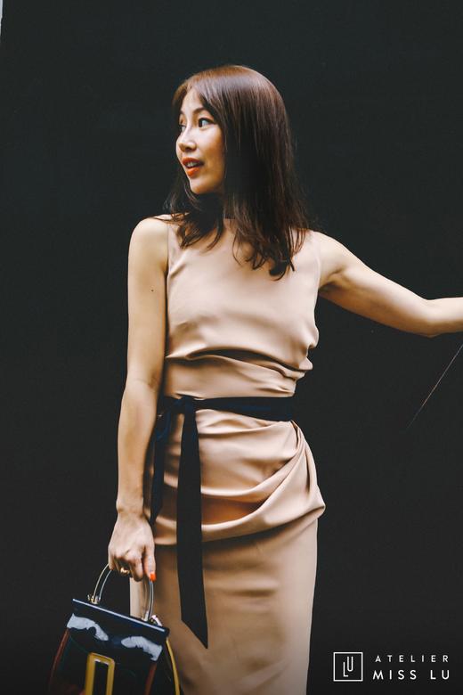 AtelierMissLu / Lyda-肉桂奶茶立裁腰间系带连身裙 商品图2