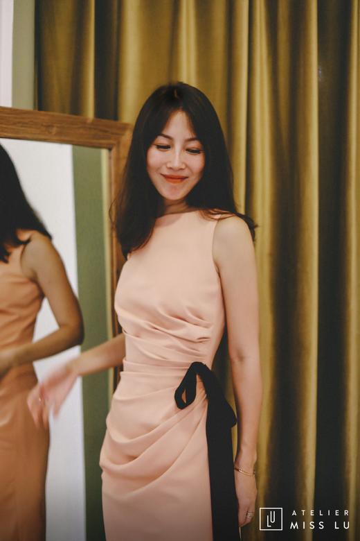 AtelierMissLu / Lyda-浅蜜橘立裁腰间系带连身裙 商品图2